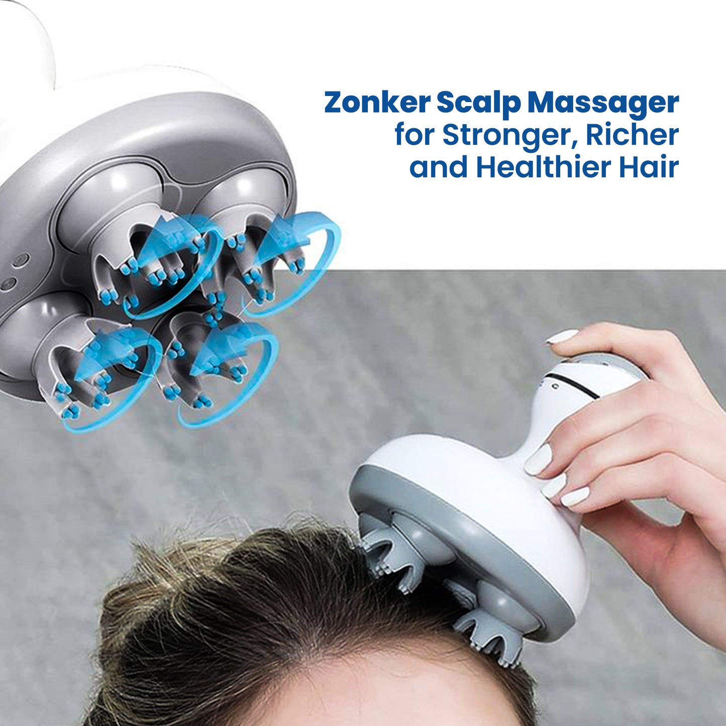 Shop Zonker Scalp Massager for Hair Growth – Cordless Electric Head Massager with 96 Silicone Nodes & 2-Speed Vibration