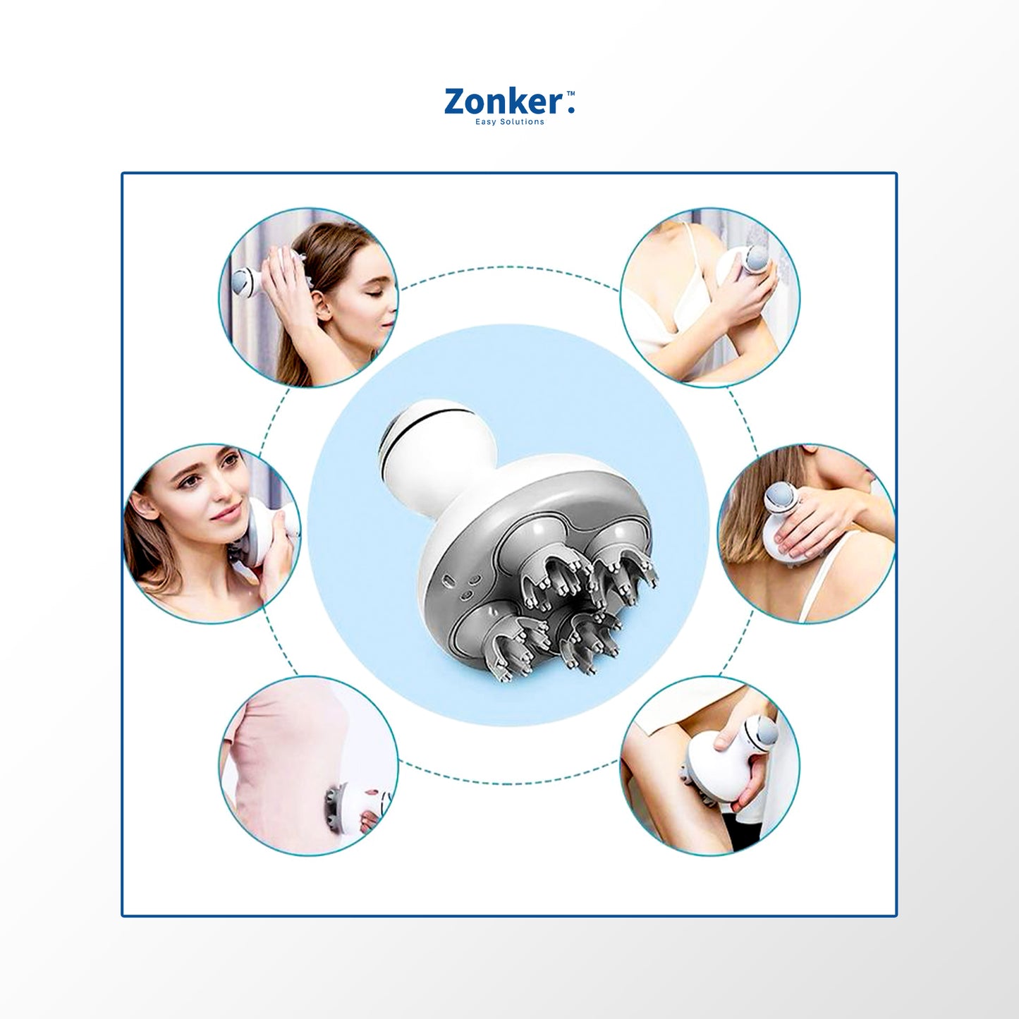 Shop Zonker Scalp Massager for Hair Growth – Cordless Electric Head Massager with 96 Silicone Nodes & 2-Speed Vibration