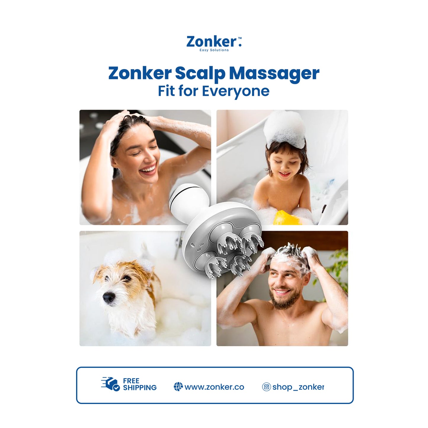 Shop Zonker Scalp Massager for Hair Growth – Cordless Electric Head Massager with 96 Silicone Nodes & 2-Speed Vibration